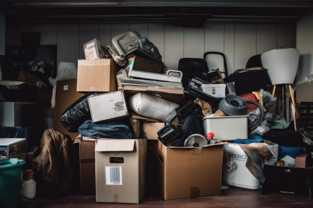 Tas d'encombrants et de cartons avec la question posée : quel est le tarif pour débarrasser une maison ?