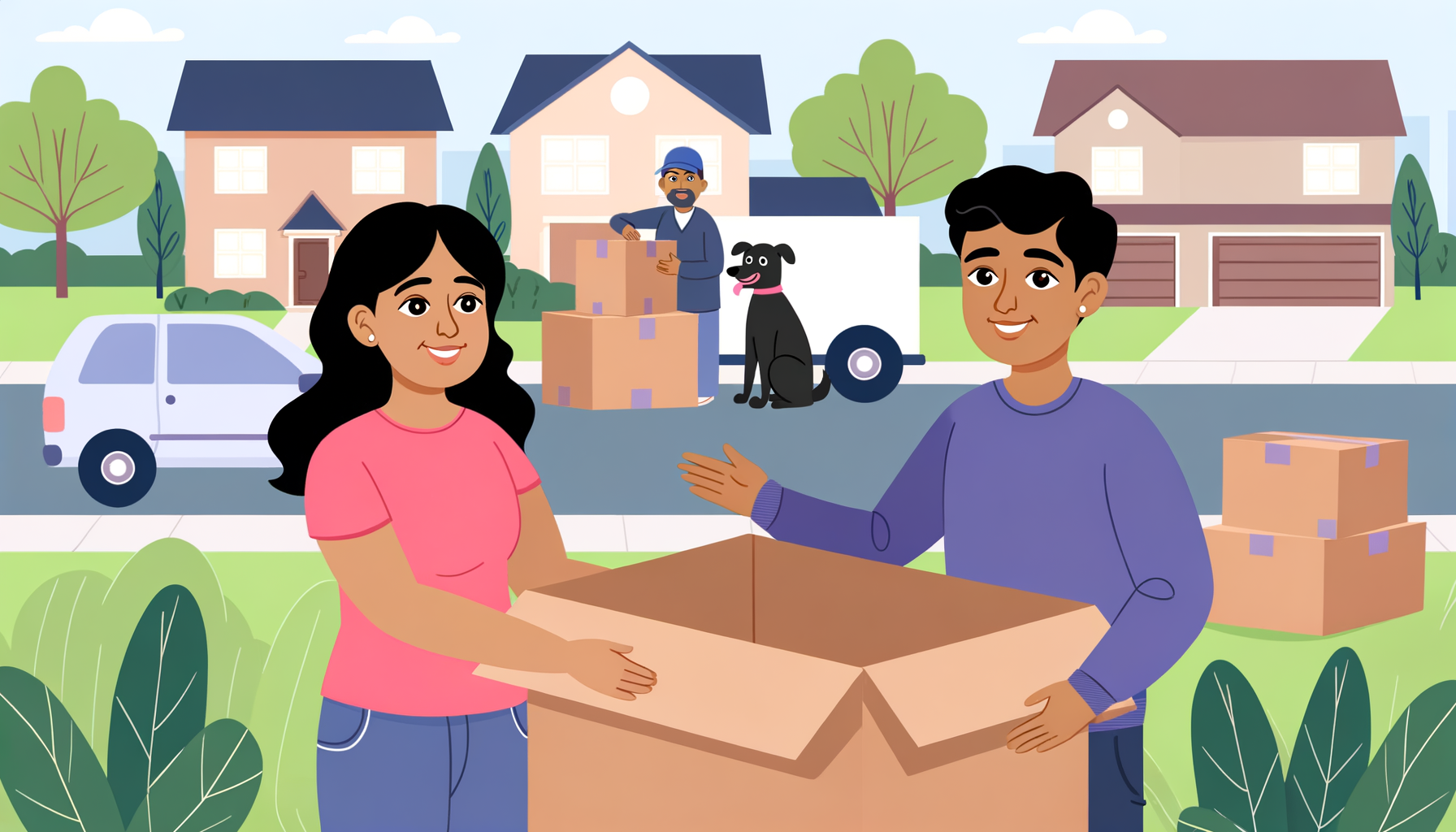 "Couple emballant des cartons pour déménager afin de suivre le travail du conjoint, guide pratique pour une transition en douceur"